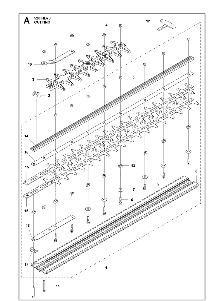 Cutting Equipment Diagram and Parts List for 520IHD70  Husqvarna Hedge Trimmer