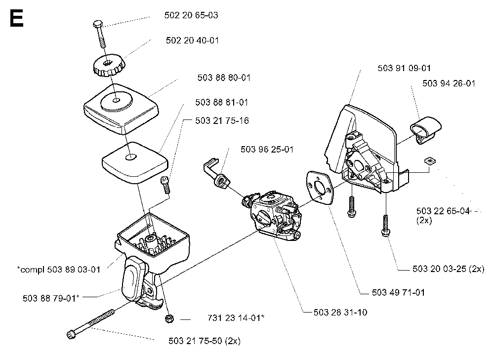 Carburetor And Air Filter Diagram and Parts List for 325RJ (X-SERIES)(20000100001) Husqvarna Brush Cutter