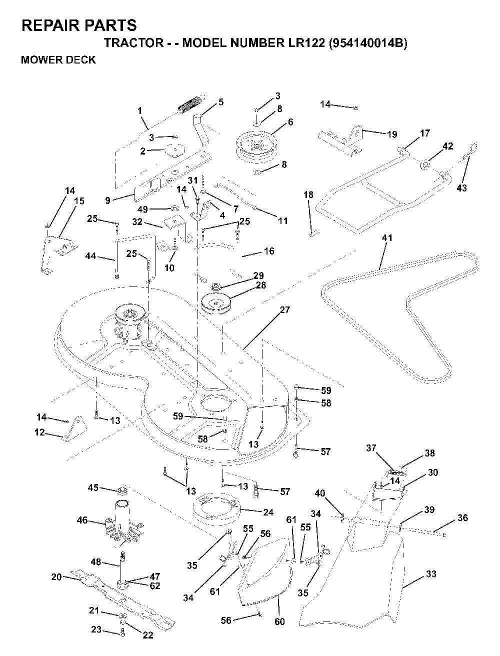 Mower Deck / Cutting Deck Diagram and Parts List for LR122 (954140014B)(1999-03) Husqvarna Lawn Tractor