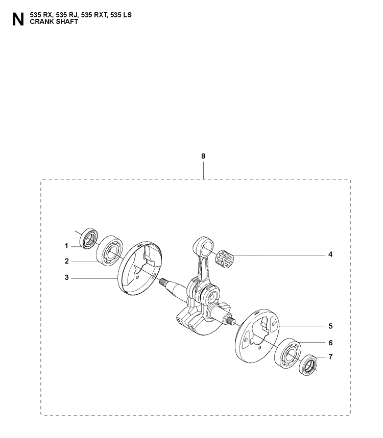 Crankshaft Diagram and Parts List for 535RJ  Husqvarna Brush Cutter