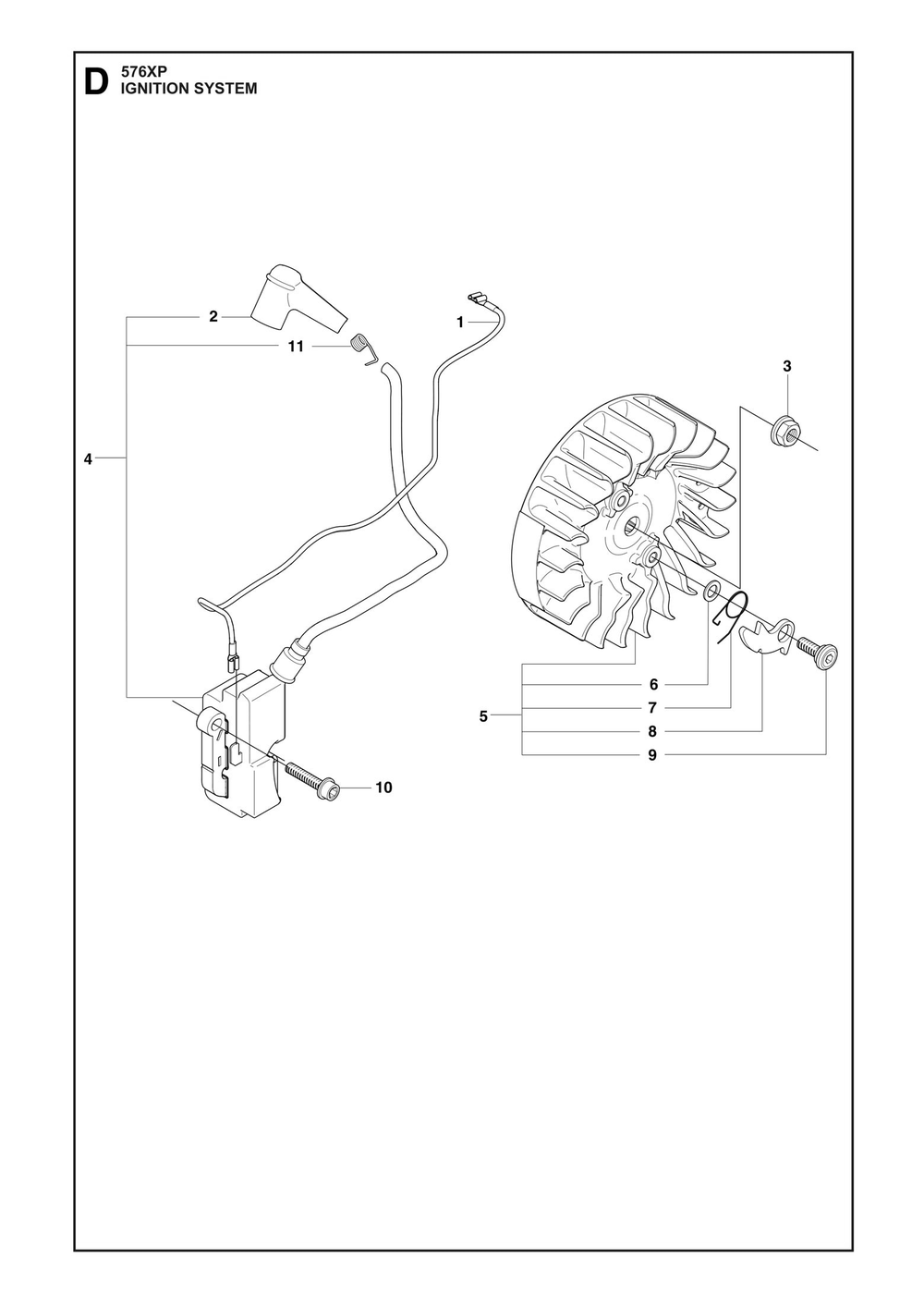 Ignition System Diagram and Parts List for 576XP-576XPG 576 XP W - 576 XP GW Husqvarna Chainsaw