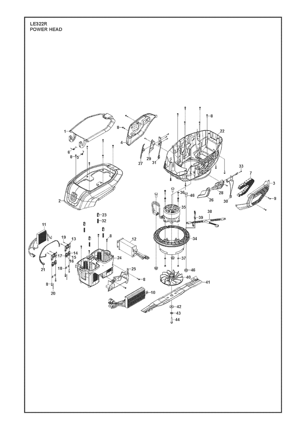 Power Head Diagram and Parts List for LE322R  Husqvarna Lawn Mower