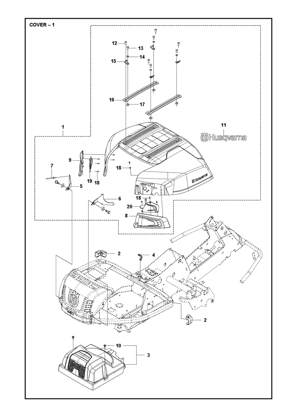 Cover Diagram and Parts List for R320XAWD2022  Husqvarna Lawn Tractor