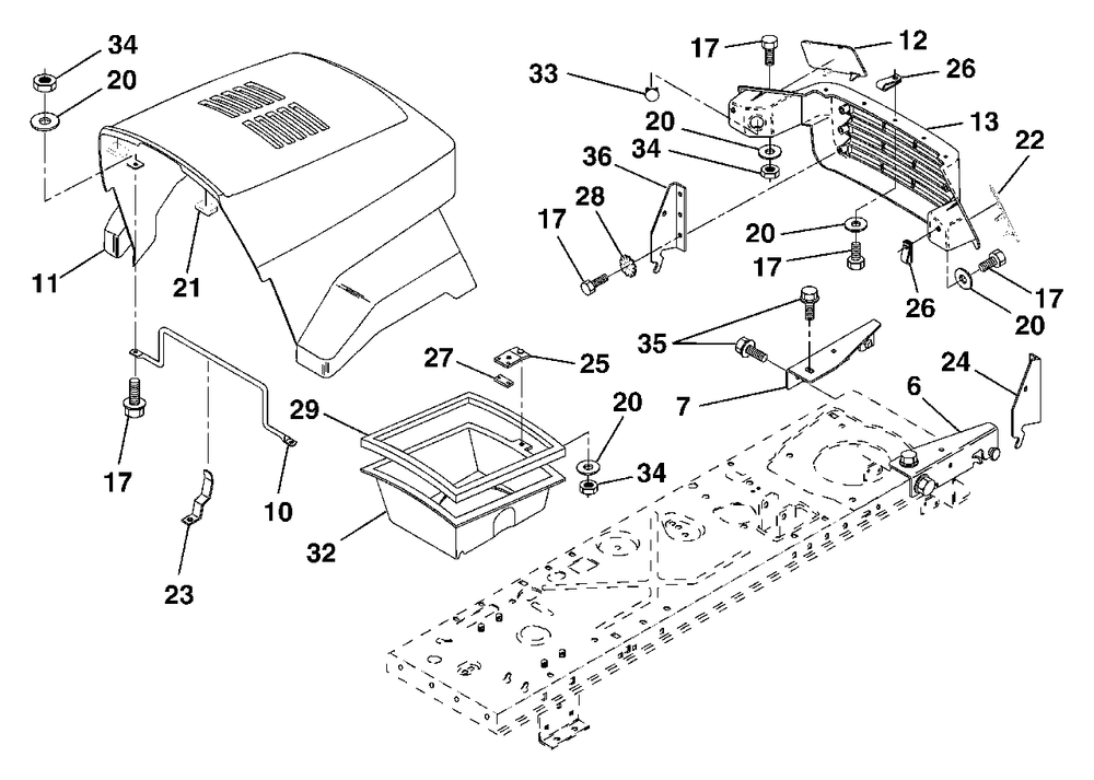 Hood Diagram and Parts List for LT125 (954170001-B)(1996-10) Husqvarna Lawn Tractor