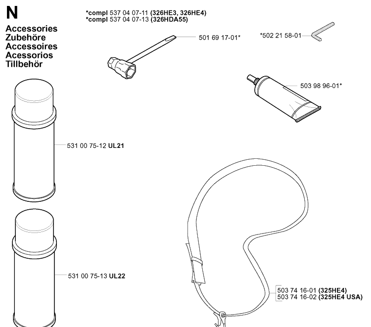 Accessories Diagram and Parts List for 326HE4 (X-SERIES)(20013500001-20033100000) Husqvarna Hedge Trimmer