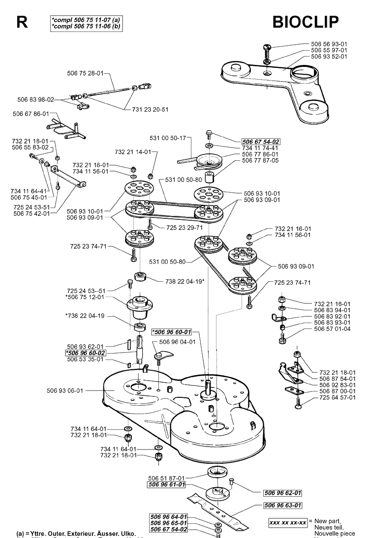 103cm Cutting Deck Diagram and Parts List for RIDER970HST 1998-03 Husqvarna Lawn Mower