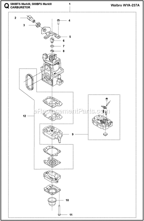 Carburetor Diagram and Parts List for 580BTSMARKIII  Husqvarna Leaf Blower / Vacuum