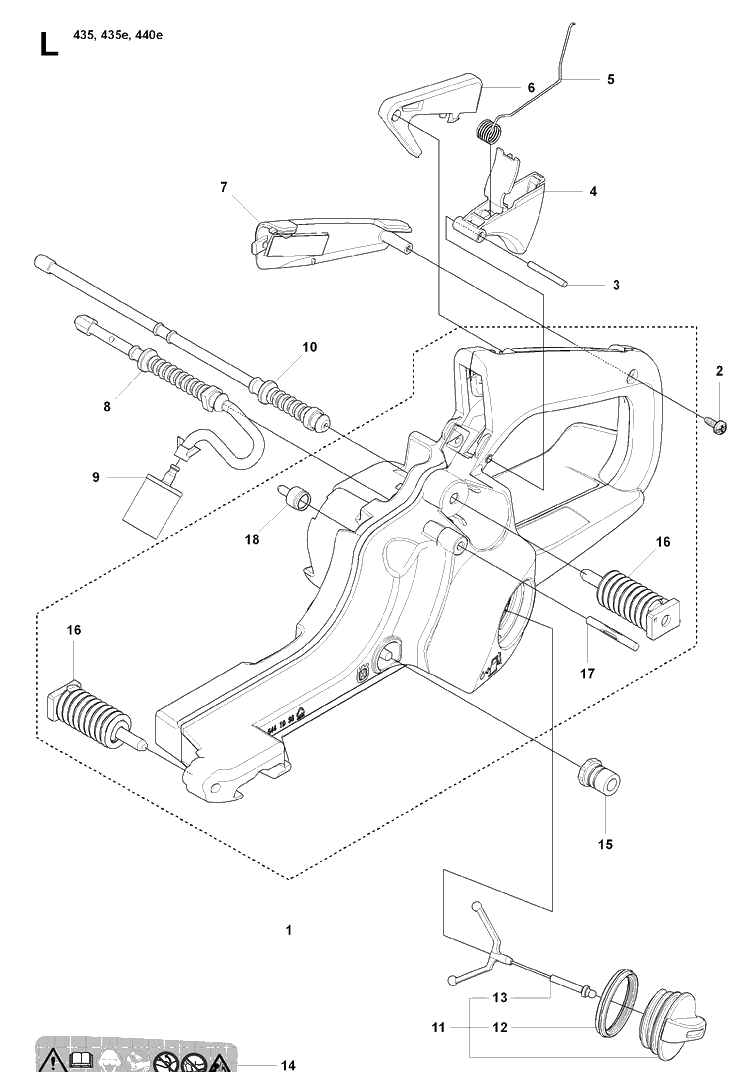 Fuel Tank Diagram and Parts List for 435 20081800001-20090400000 Husqvarna Chainsaw