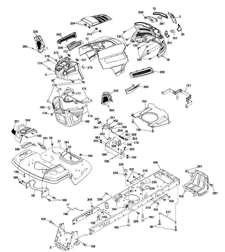 Chassis / Frame Diagram and Parts List for TS348D (96043028500)(2017-11) Husqvarna Lawn Tractor