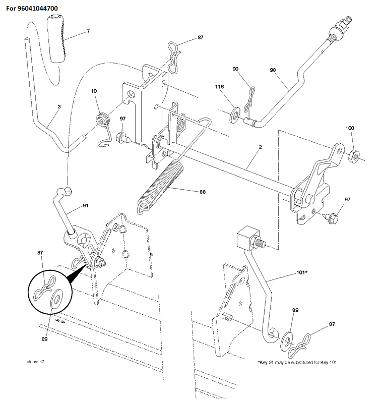 Mower Lift / Deck Lift Diagram and Parts List for TS242 (96041041400)(2017-09) Husqvarna Lawn Tractor