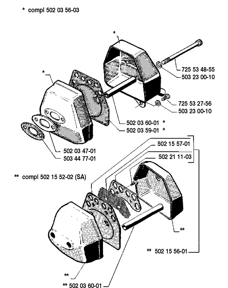 Muffler Diagram and Parts List for 250RX 1989-08 Husqvarna Brush Cutter