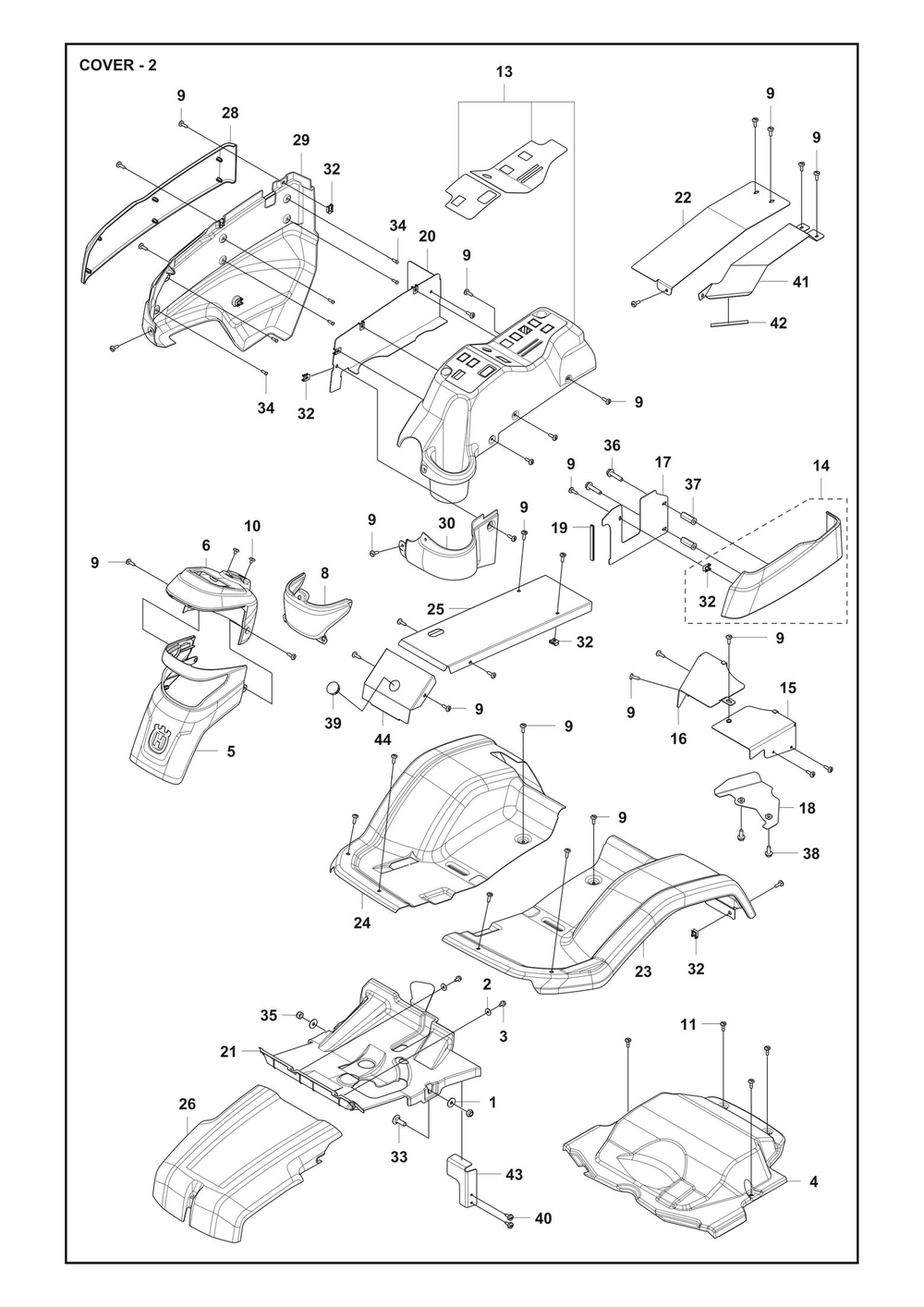 Cover Diagram and Parts List for P524XEFI  Husqvarna Lawn Tractor