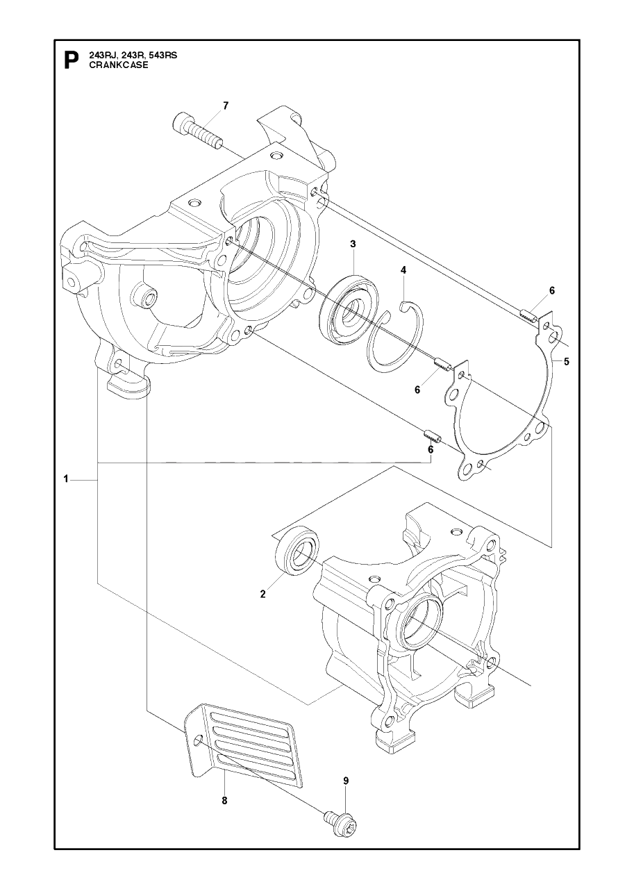 Crankcase Diagram and Parts List for 243RJ 20182200001 & Above Husqvarna Trimmer