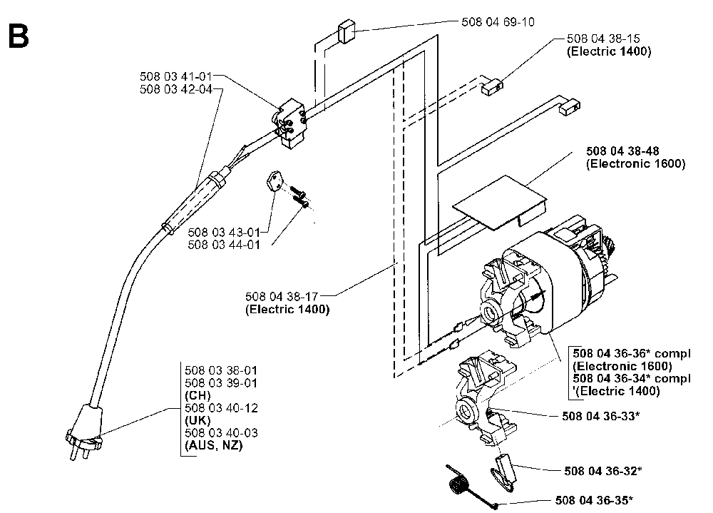 Electrical Diagram and Parts List for 16000 19984000001 Husqvarna Chainsaw