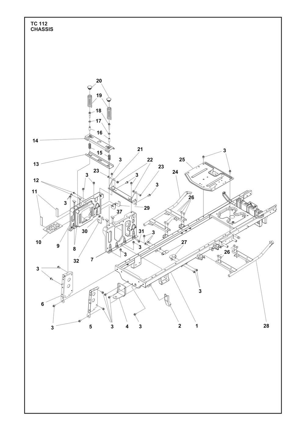 Chassis Diagram and Parts List for TC112  Husqvarna Lawn Tractor
