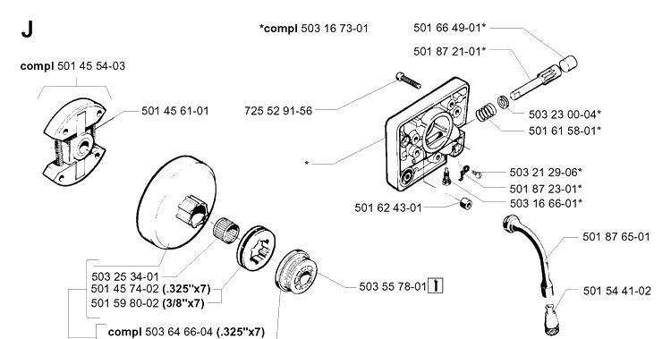 Clutch And Oil Pump Diagram and Parts List for 254 20013500001-Current Husqvarna Chainsaw