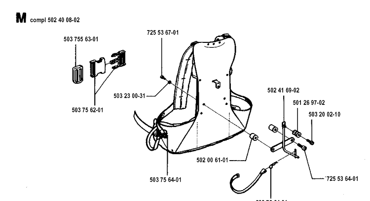 Harness Diagram and Parts List for 250PS 19940600001-19960500000 Husqvarna Pole Saw
