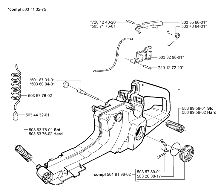 Fuel Tank/Rear Handle Diagram and Parts List for 365EPA 2002-01 Husqvarna Chainsaw
