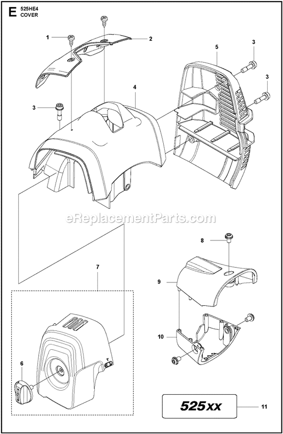 Cover Diagram and Parts List for 525HE4  Husqvarna Trimmer
