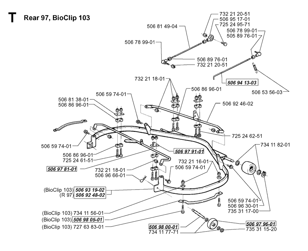 Protection Frame Diagram and Parts List for R16H 1999-02 Husqvarna Lawn Tractor