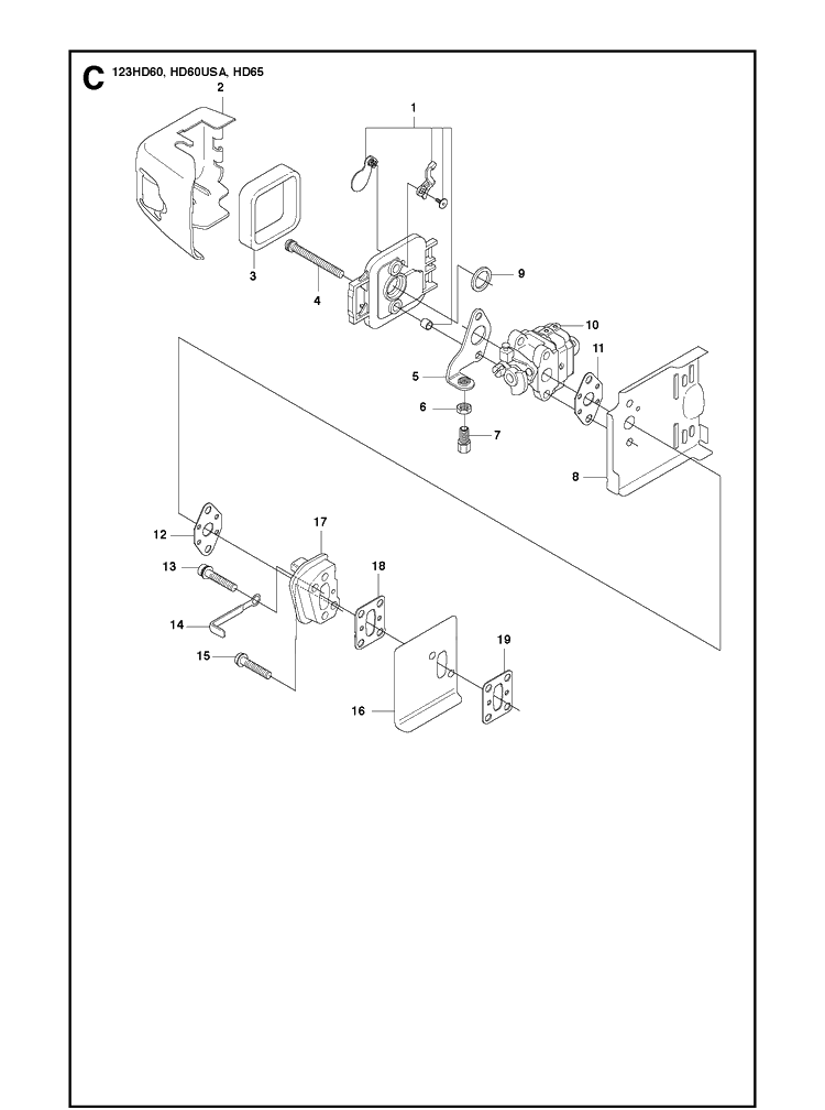 Housing Diagram and Parts List for 123HD65X 20100600001-Current Husqvarna Hedge Trimmer