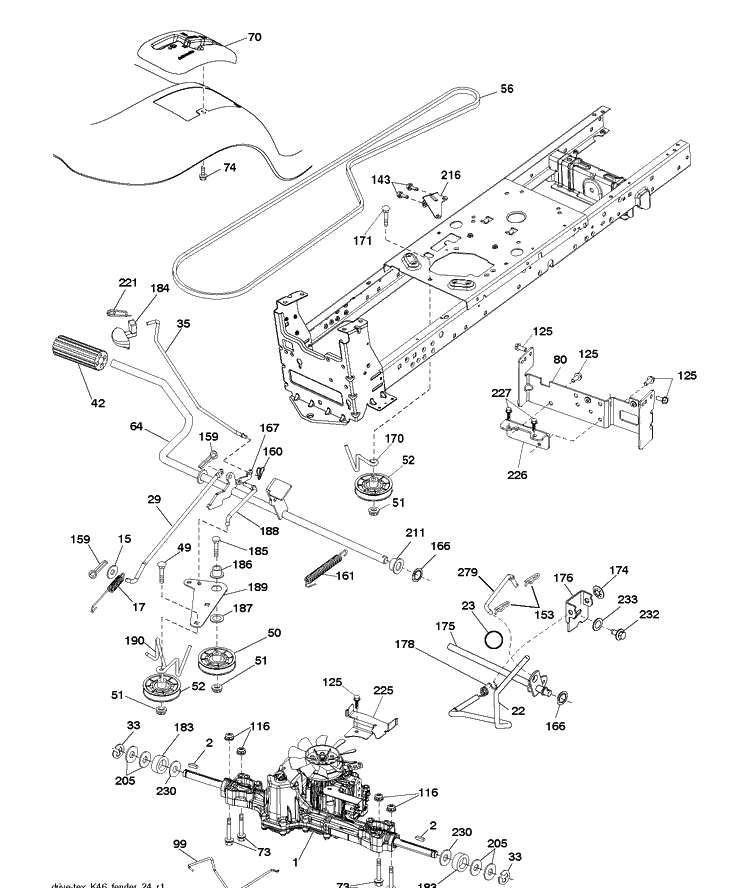 Drive Diagram and Parts List for YTH2042 (96043012101)(2010-12) Husqvarna Lawn Tractor