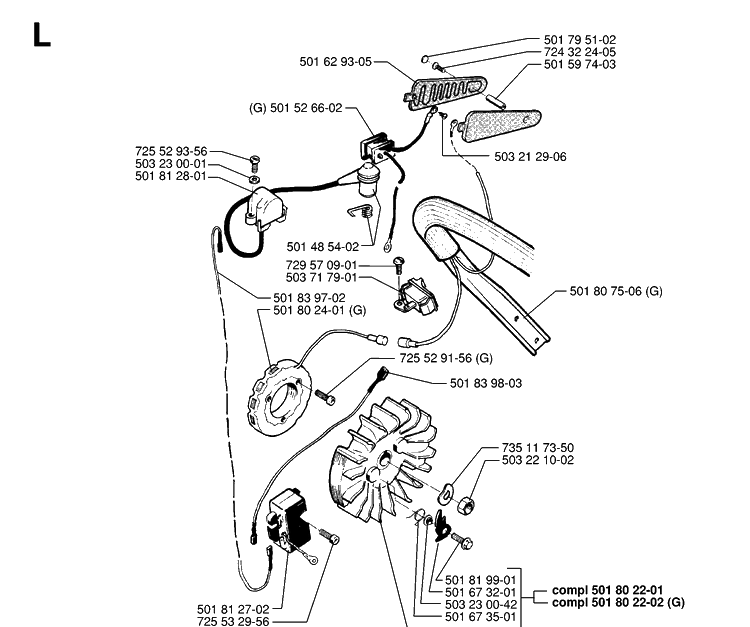 Electrical 2 Diagram and Parts List for 288 19974900001-20000600000 Husqvarna Chainsaw