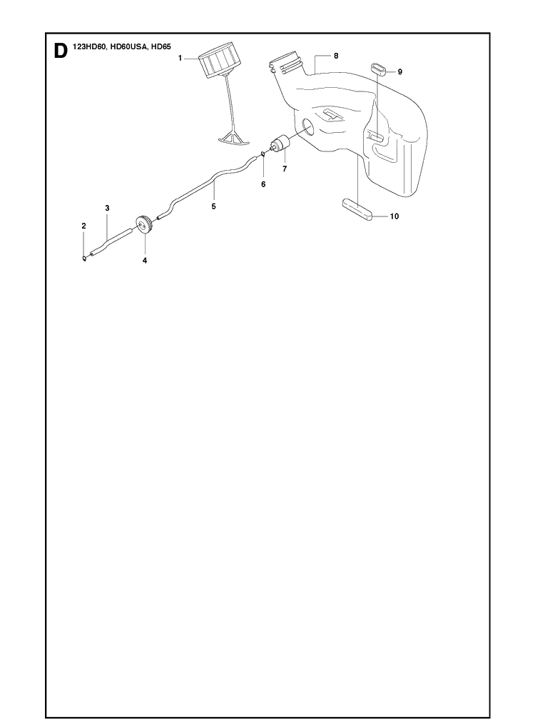 Fuel Tank Diagram and Parts List for 123HD65X 20100600001-Current Husqvarna Hedge Trimmer