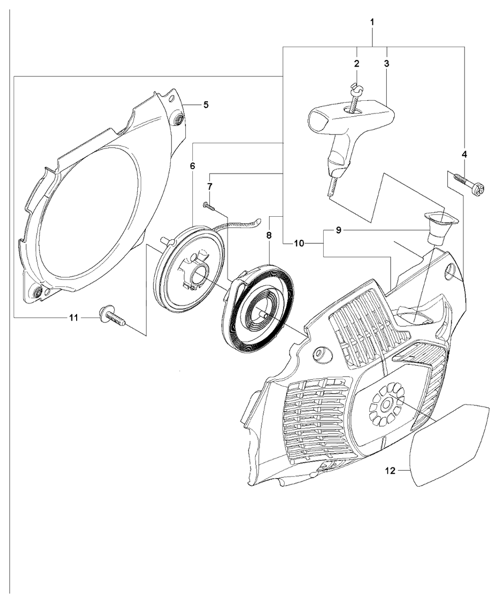 Starter Diagram and Parts List for 570AUTOTUNE 20104500001 - 20130900000 Husqvarna Chainsaw