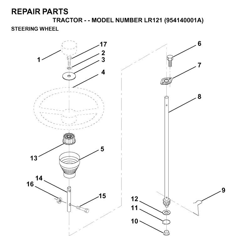 Steering Diagram and Parts List for LR121 (954140001A)(1997-01) Husqvarna Lawn Tractor