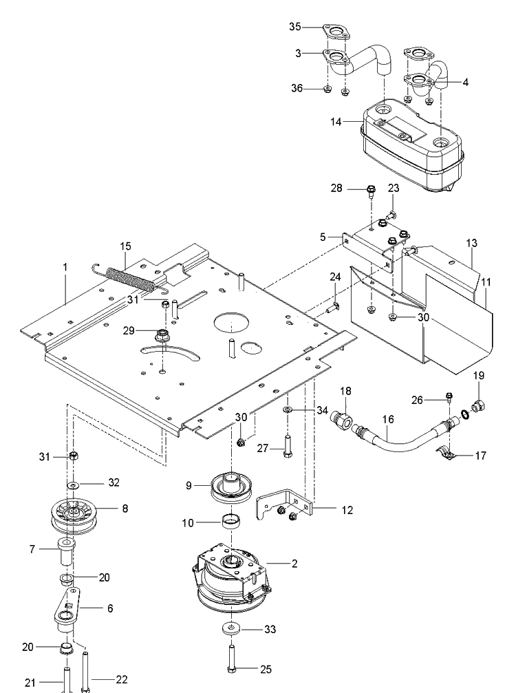 Engine Mounting, Guards And Muffler Diagram and Parts List for Z242F (96795380300)(2018-10) Husqvarna Lawn Mower