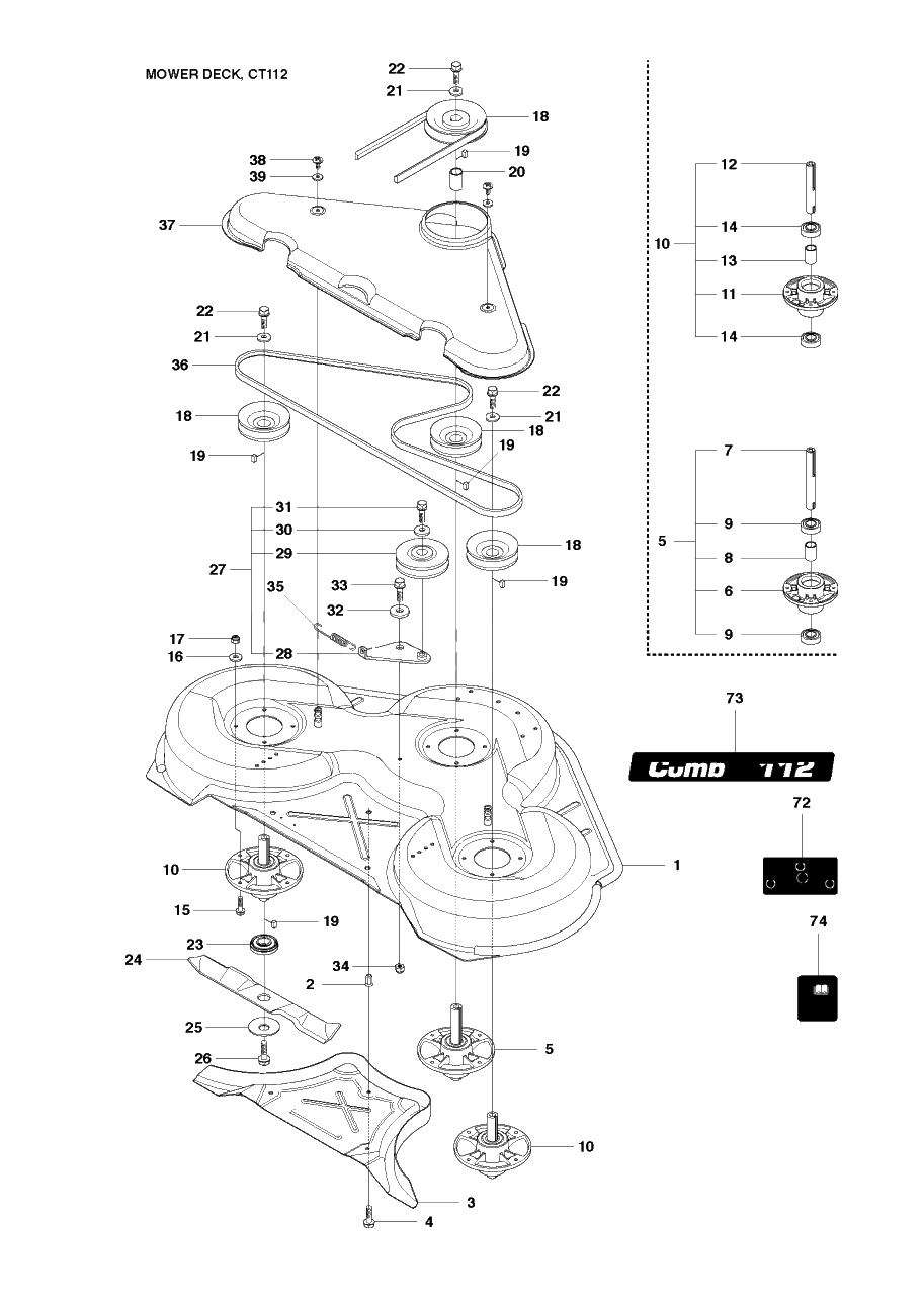 44-Inch/112cm Cutting Deck 3 Diagram and Parts List for PF21 (965192401)(2010-07) Husqvarna Lawn Tractor