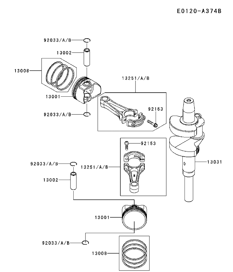 Piston And Crankshaft Diagram and Parts List for FX751V-ES00 2017-09 Husqvarna Engine