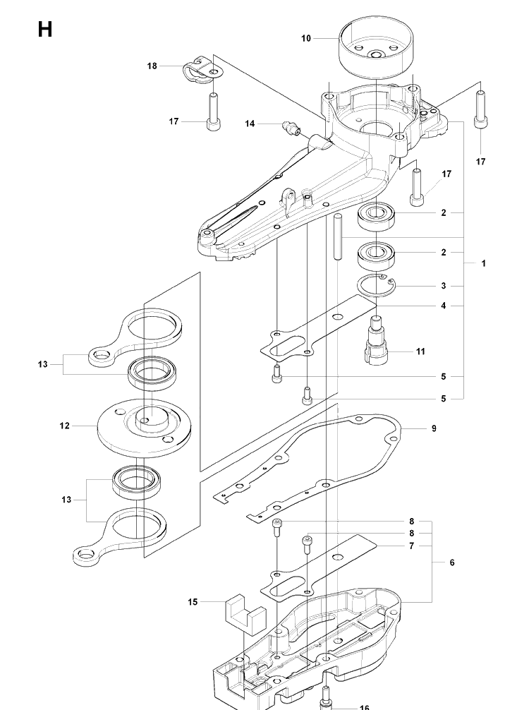 Bevel Gear Diagram and Parts List for 226HS99S 20080500001-20130500000 Husqvarna Hedge Trimmer