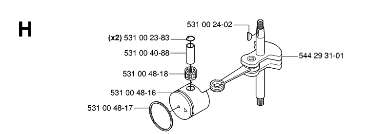 Piston And Crankshaft Diagram and Parts List for 123HD60 20061000001-20070500000 Husqvarna Hedge Trimmer