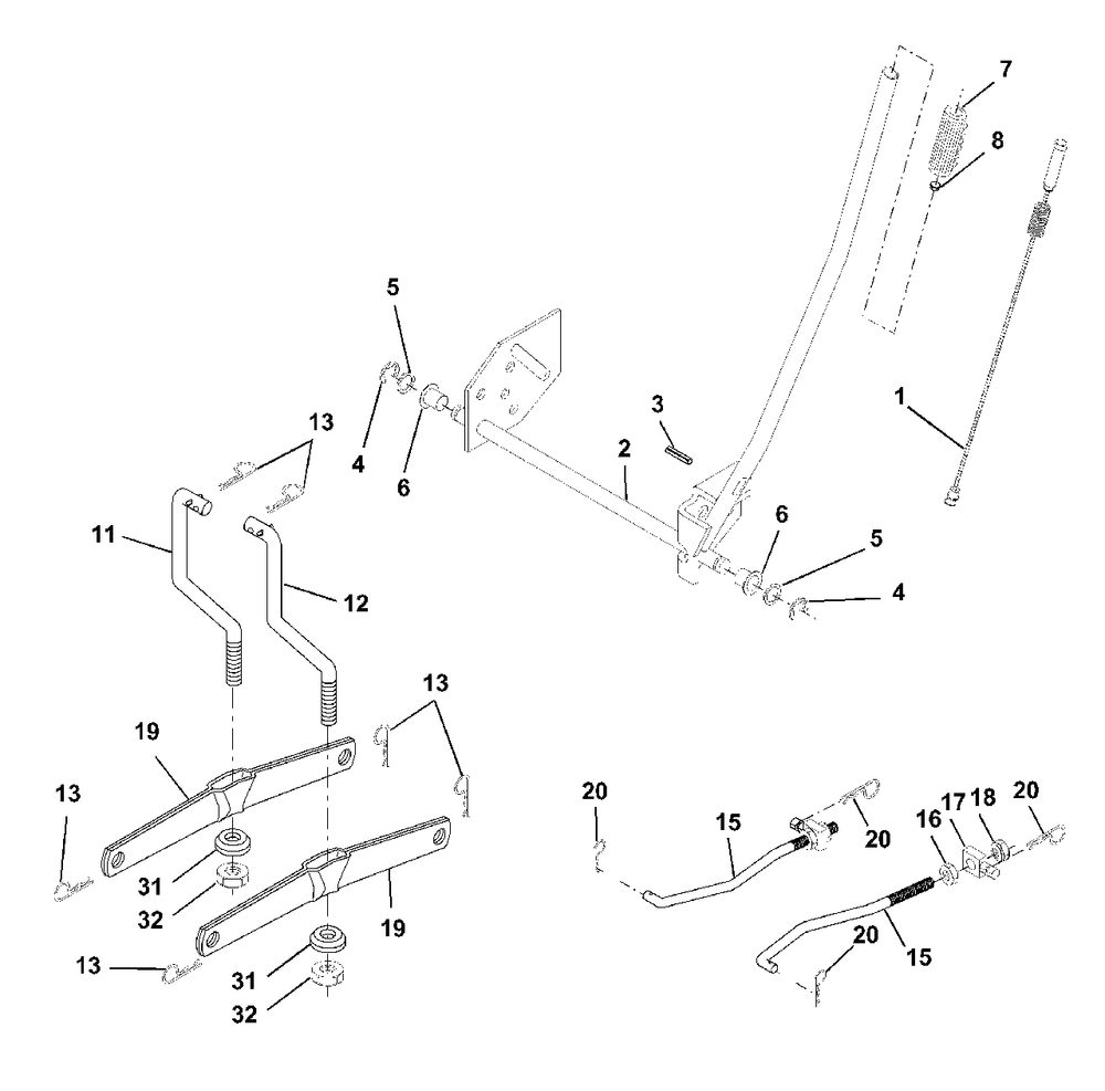 Mower Lift Diagram and Parts List for LTH1342 (954567031-B)(2001-01) Husqvarna Lawn Tractor
