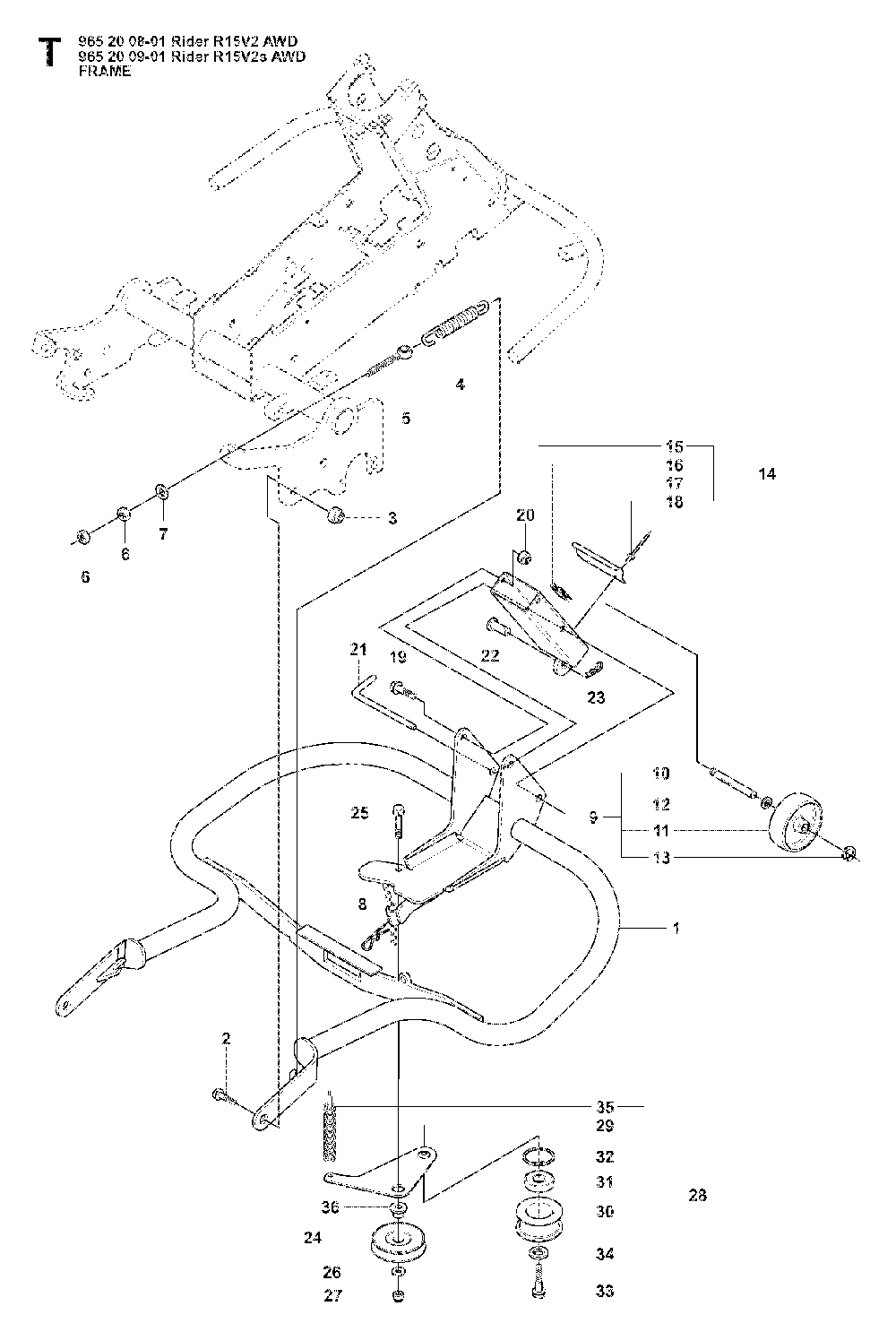 Frame Diagram and Parts List for RIDER15V2SAWD (965200901)(2008-01) Husqvarna Lawn Tractor