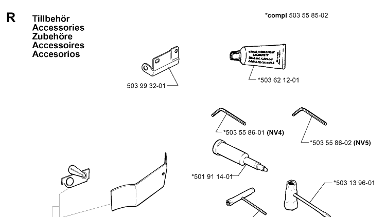 Accessories Diagram and Parts List for 395XP/ (XPG)(20010100001-20034000000) Husqvarna Chainsaw