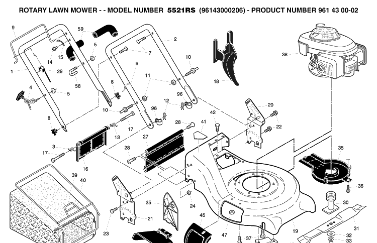 Product Complete 2 Diagram and Parts List for 5521RS (96143000206)(2007-02) Husqvarna Lawn Mower