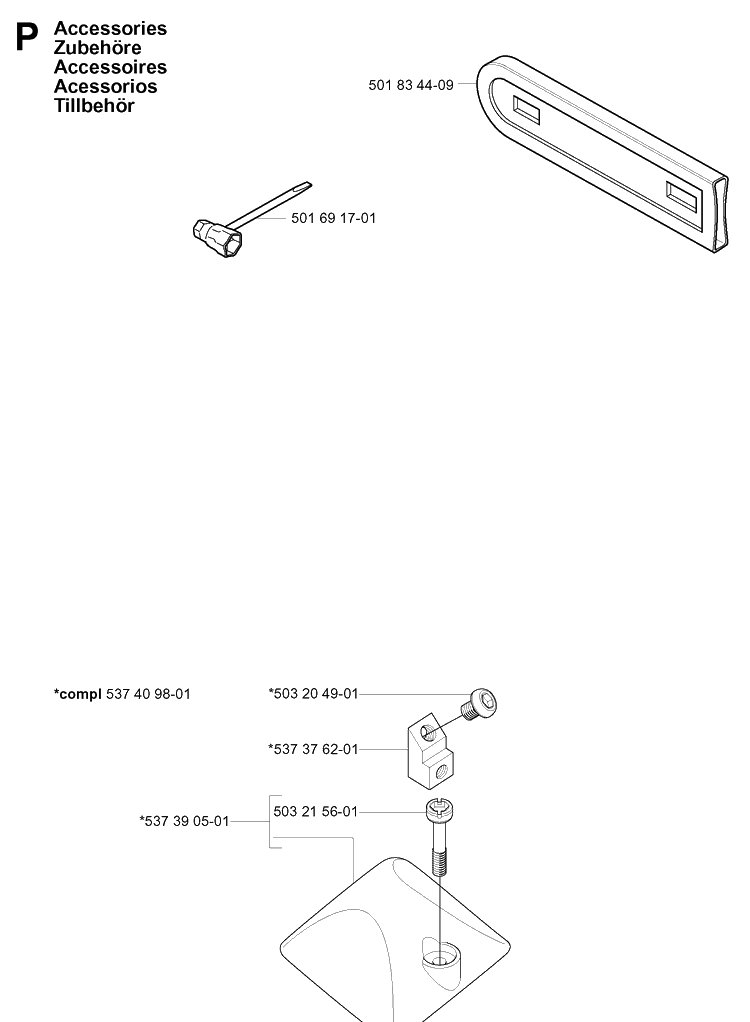Accessories Diagram and Parts List for 338XPT 20043100001-20051000000 Husqvarna Chainsaw