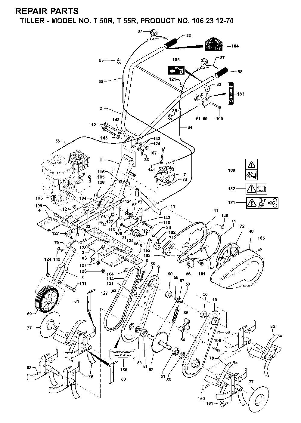 Product Complete Diagram and Parts List for T50R 2001-04 Husqvarna Tiller
