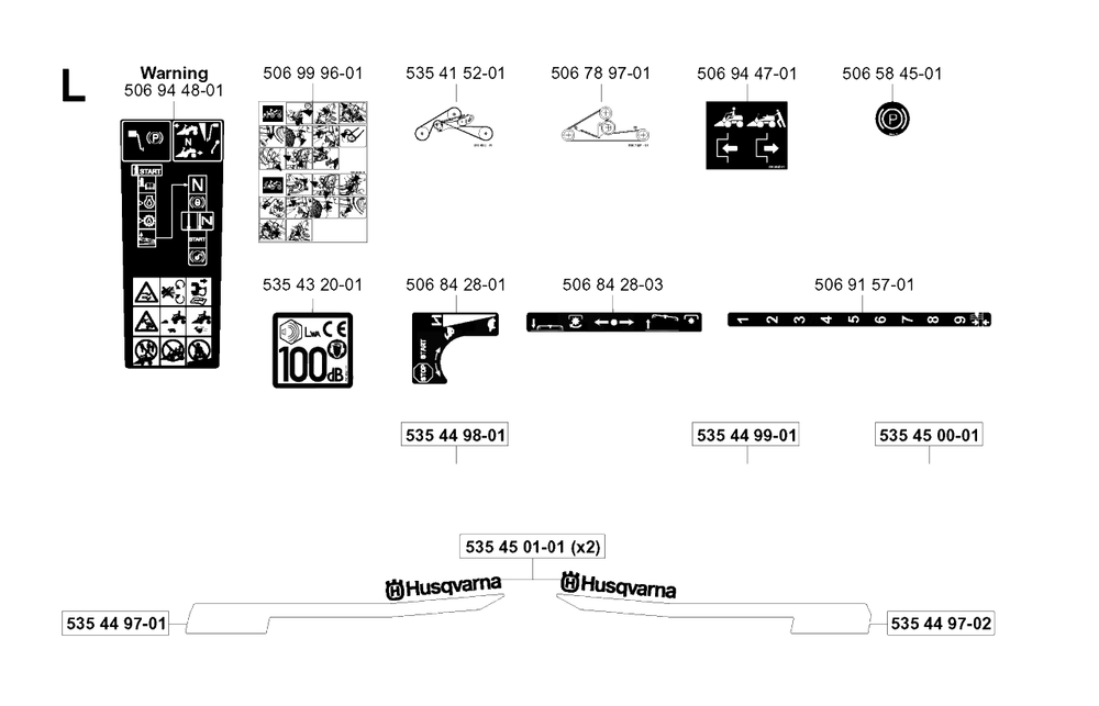 Decals Diagram and Parts List for R16 2003-01 Husqvarna Lawn Tractor