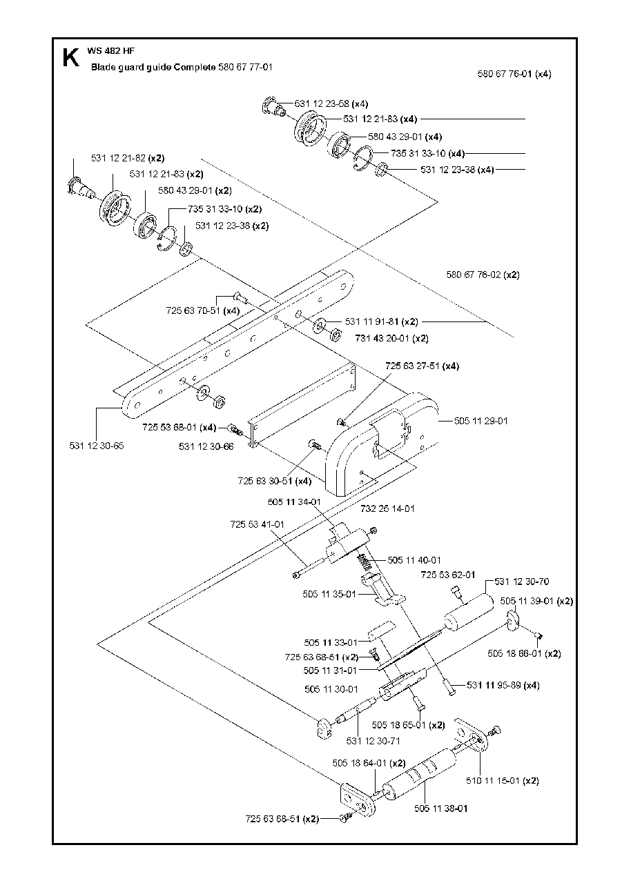 Blade Guard Guide Diagram and Parts List for WS482HF (00000001275 - 20134501536)(2012-07) Husqvarna Circular Saw