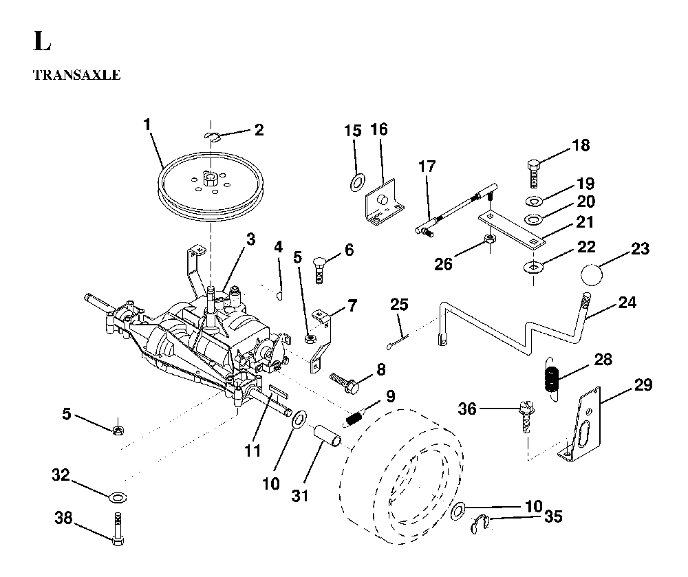 Transmission Diagram and Parts List for LT130 (HE1336D, 954820081)(1997-03) Husqvarna Lawn Tractor
