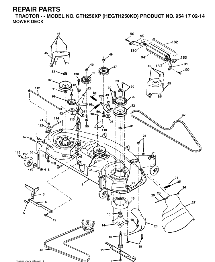 Mower Deck / Cutting Deck Diagram and Parts List for GTH250XP (HEGTH250KD)(2004-09) Husqvarna Lawn Tractor