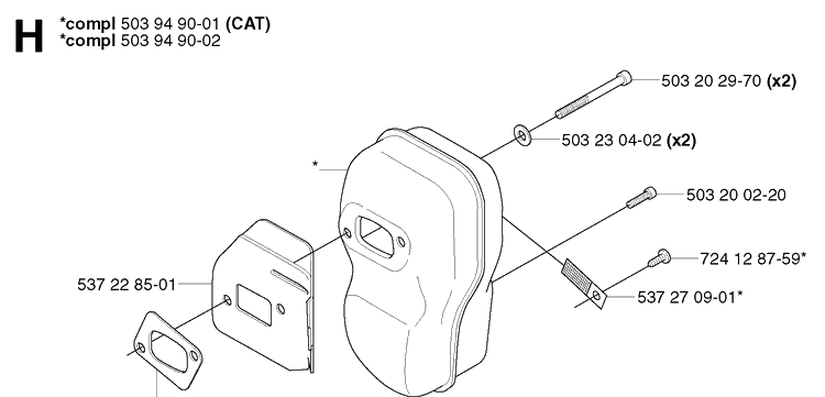 Muffler Diagram and Parts List for 343R 20031800001-20043100000 Husqvarna Brush Cutter