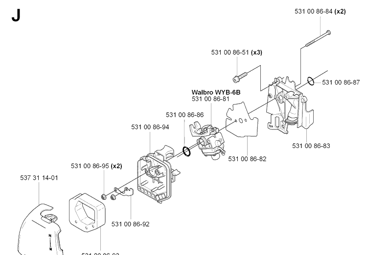 Carburetor And Air Filter Diagram and Parts List for 224L  Husqvarna Edger