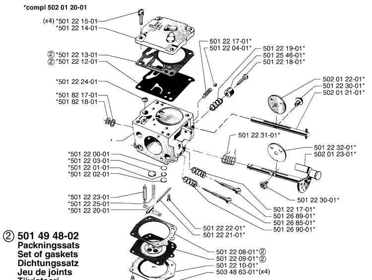 Carburetor Parts Diagram and Parts List for 265RX 1999-03 Husqvarna Brush Cutter