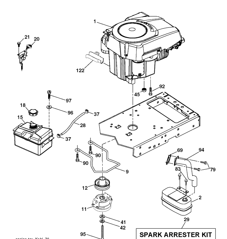 Engine Diagram and Parts List for LTH1842 (96041041200)(2017-08) Husqvarna Lawn Tractor