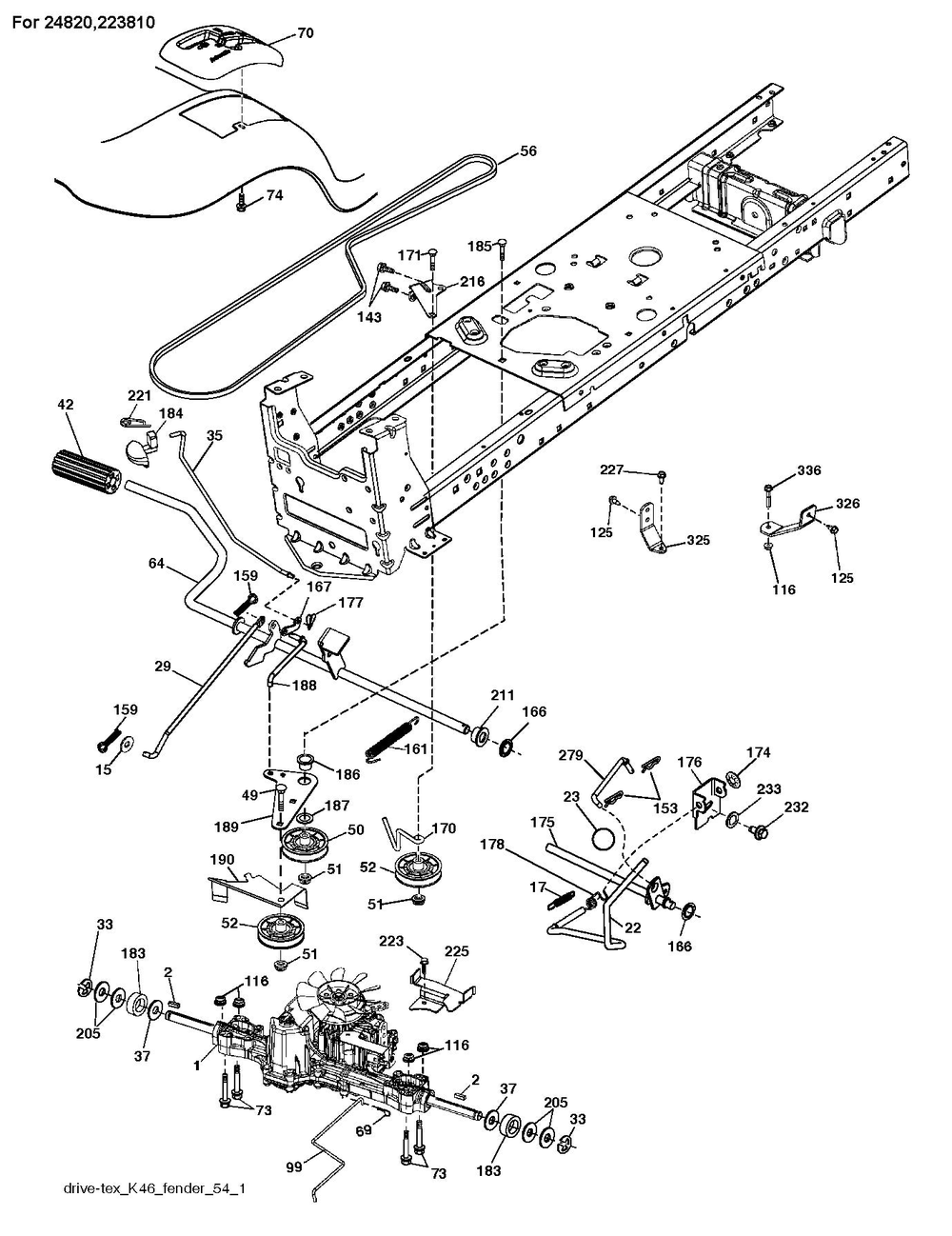 Drive Diagram and Parts List for YTH1842 2018 Husqvarna Lawn Tractor